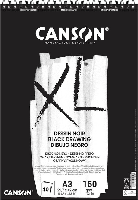 CANSON XL BLACK A3 SPIRAL PAD