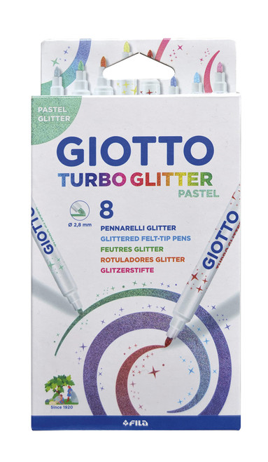 GIO TURBO 8X GLITTER FELT TIP PEN PASTEL SET