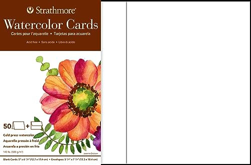STRATHMORE WATERCOLOUR CARDS & ENVELOPES IVORY -  5X6.875' PACK OF 50