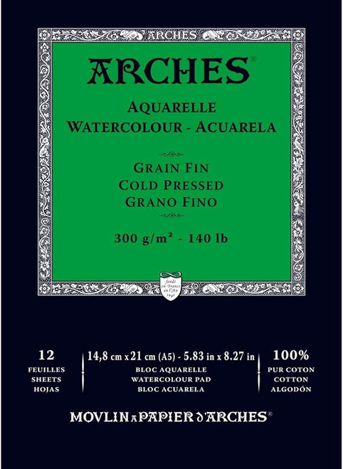 ARCHES COLD PRESS WATERCOLOUR PAD A5 300GSM FIN - 12 SHEETS