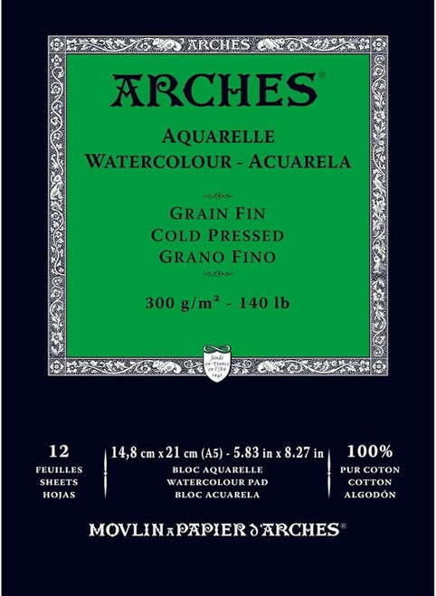 ARCHES COLD PRESS WATERCOLOUR PAD A5 300GSM FIN - 12 SHEETS