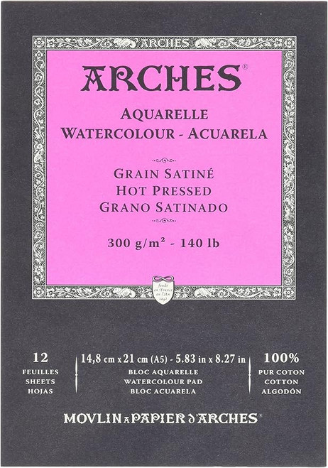 ARCHES  HOT PRESSED WATERCOLOUR PAD A5 300GSM SATINE