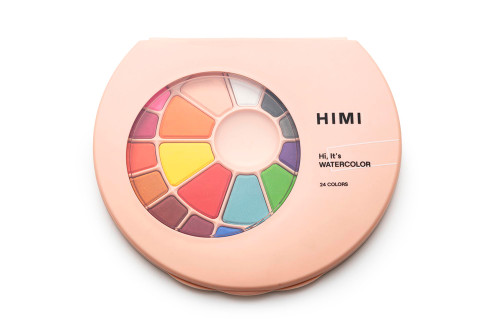 HIMI Solid Watercolour Set  24 Colours in Pans + Brush (Pink Case)