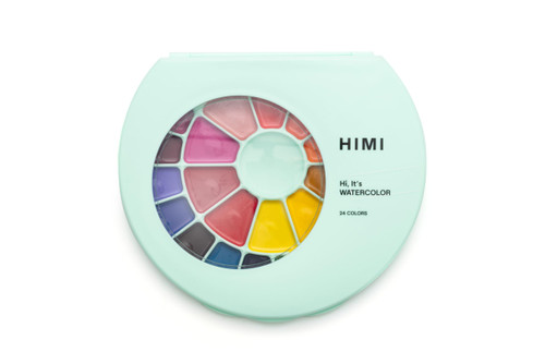 HIMI Semi-Moist Watercolour Set - 24 Colours in Pans + Brush (Green Case)