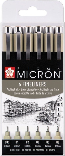 Set of 6 Sakura Micron Fineliners