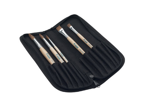 Budget Set of 5 Round and Flat Brushes with a Zippable Brush Organiser