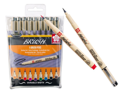 Set of 9 Sakura Pigma Coloured Brushpens