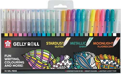 Set of 24 Gelly Roll Moonlight,Metallic, Stardust Gel Pens