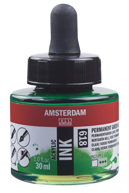 AMSTERDAM ACRYLIC INK - 30ML PERMANENT GREEN LIGHT