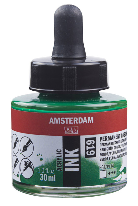 AMSTERDAM ACRYLIC INK - 30ML PERMANENT GREEN DEEP
