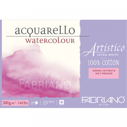 Fabriano Artistico Watercolour Paper Block 12.5 x 18cm - Hot Pressed - Extra White