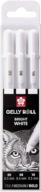Sakura, Gelly Roll 3 x bright white pens size 05/08/10