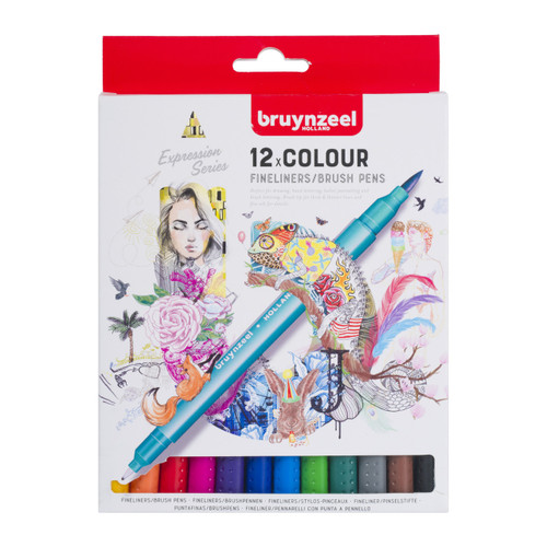 Bruynzeel Creatives Fineliner Brush Pen Set 12 Colours