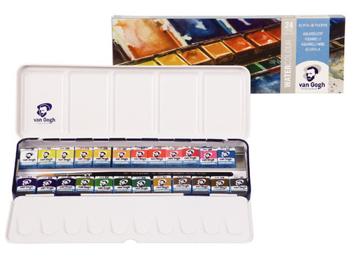 WATER COLOUR DE LUXE METAL SET 24 X1/2 PANS