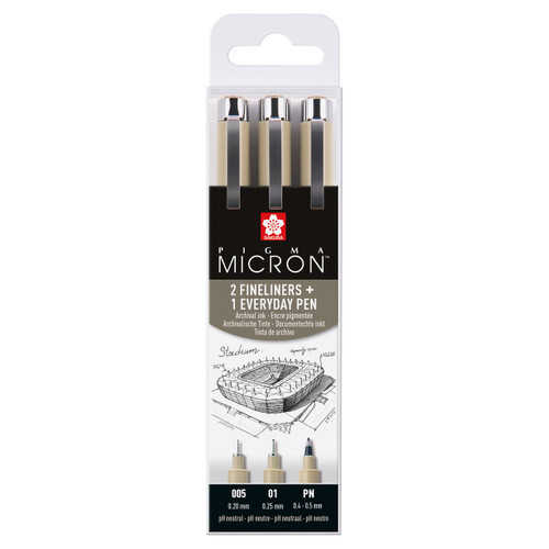 Sakura Pigma Micron Wallet 3 Fineliners Black 005-01-PN