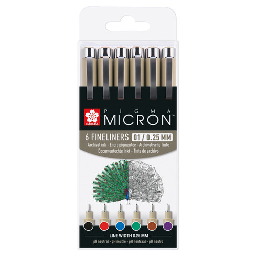 Pigma Micron set, 6x Pigma micron 01 Basic Colours