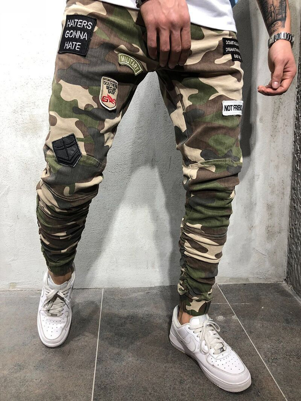 Men'S Denim Pants Badge Stretch Slim Fit Tight Fitting Elastic Camo Tight  Pants - The Little Connection