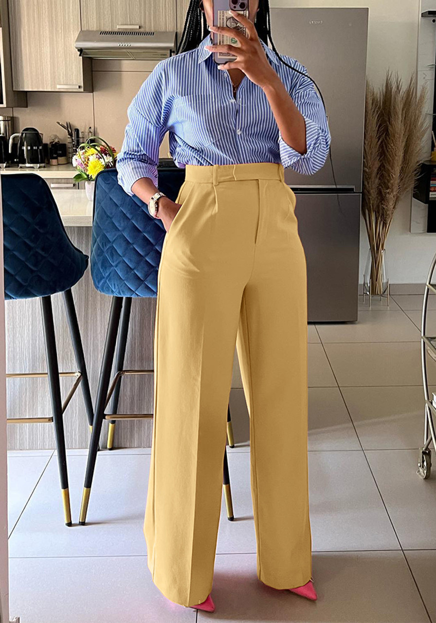 Retro Solid Color Wild Straight Leg Pants High Waist Fashion Wide Leg Pants  Ladies White Suit Pants Office Casual Trousers | High waist fashion, Pants  for women, Printed beachwear