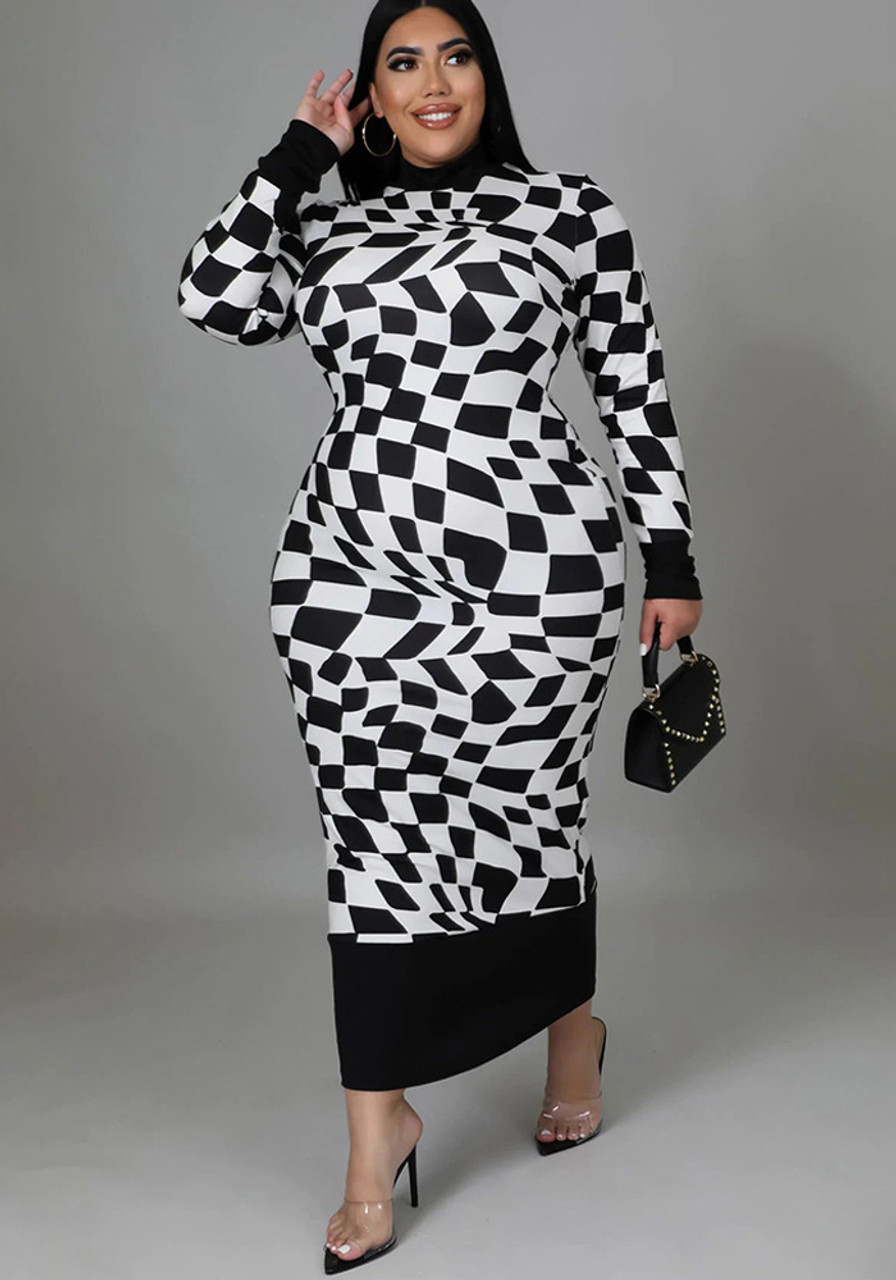 Joseph Ribkoff Black/Vanilla Check Print Dress Style 213581