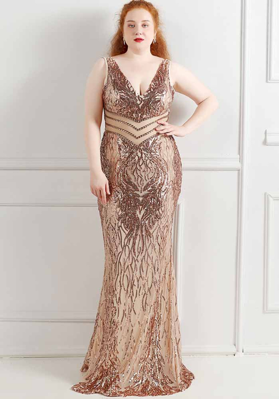  Gold Plus Size Evening Dress