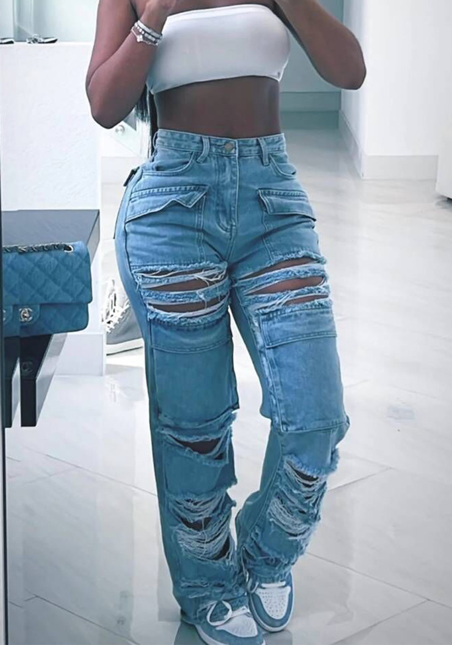 Ripped sales cargo jeans