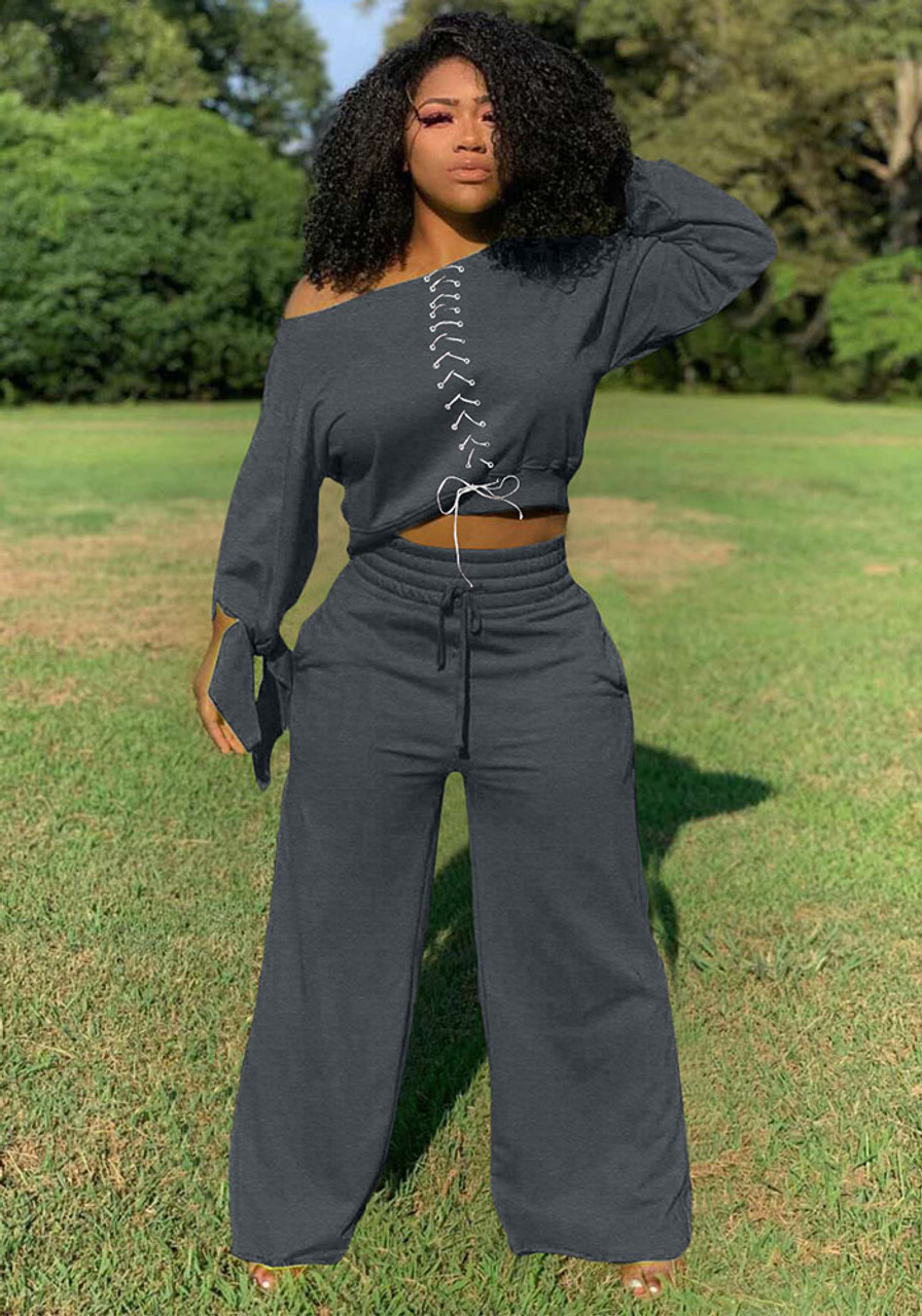 Women's Clothes Summer Fashionable Solid Color Wide Leg Two-Piece Pants Set  - The Little Connection