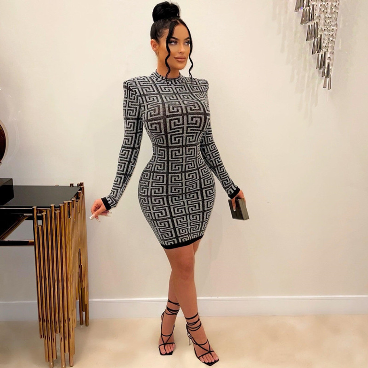 Womens Long Sleeve Printed Bodycon Dress - The Little Connection