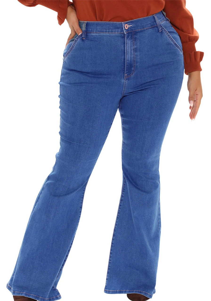 Valkuilen waardigheid oorsprong Fashion Slim Wide Leg Plus Size Jeans Bell Bottom Stretch Denim Pants - The  Little Connection