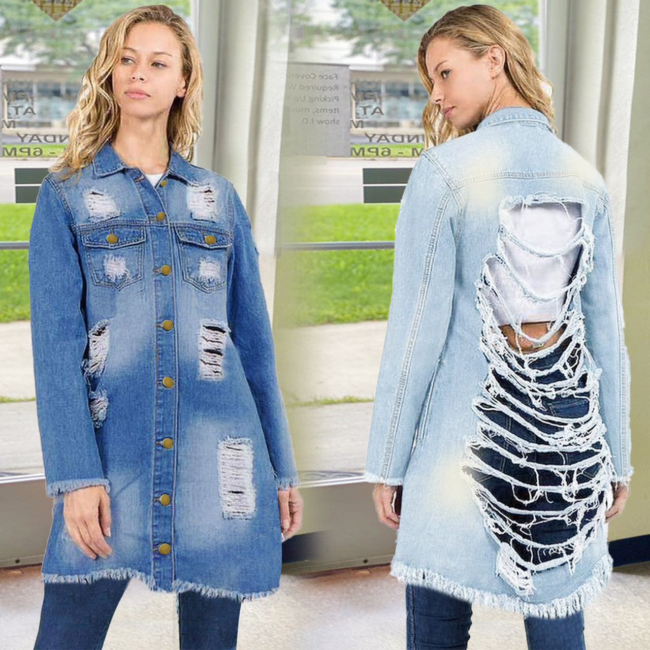 Long Denim Jacket For Women - Ladies Fake Two-Piece Denim Dress, Retro  Over-The-Knee Long Windbreaker Jacket, Fashionable Ladies Long Denim Jacket,Blue,M:  Buy Online at Best Price in UAE - Amazon.ae