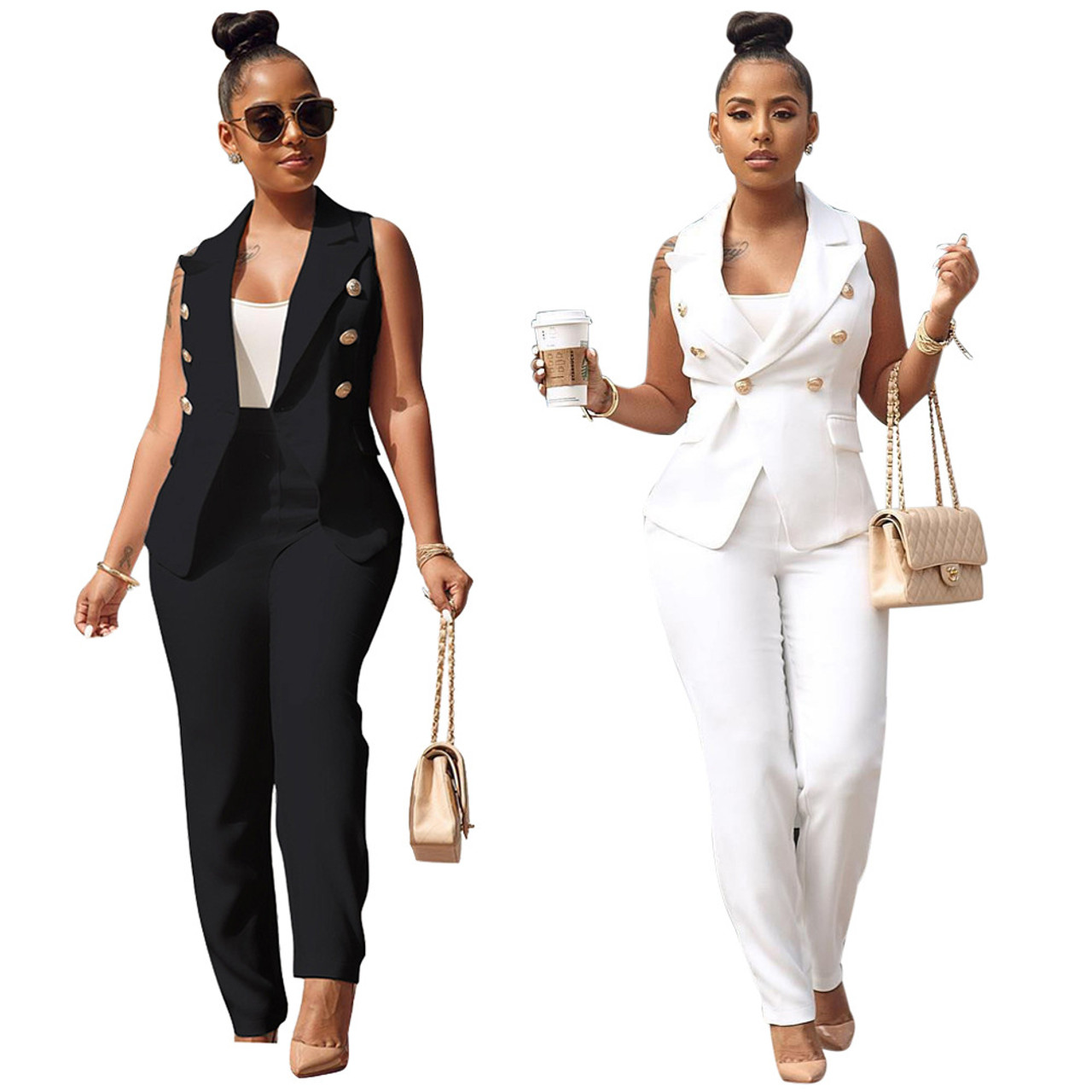 Summer New Elegant Women's Pants Suit Casual Jacket Trousers Two