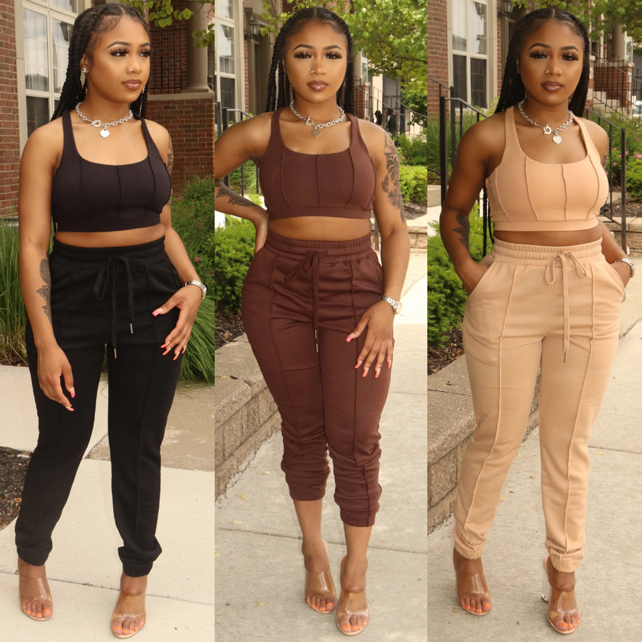 Women's Casual Two Piece Set New Spring Summer Sexy Suits Plus Size  Clothing Korean Fashion Wide Leg Pants Sleeveless Crop Tops