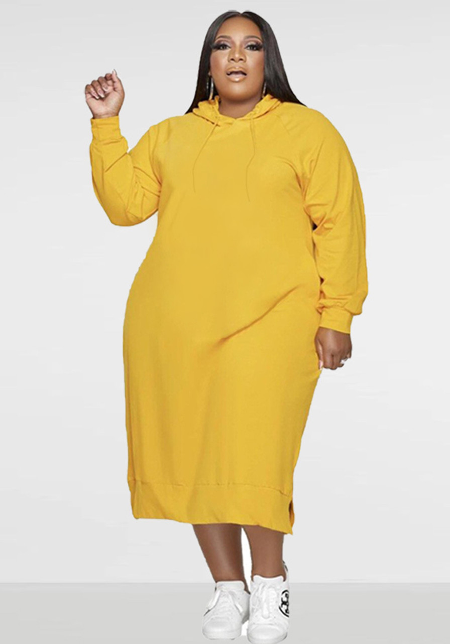 Plus Size Women Loose Solid Hooded Dress The Little Connection