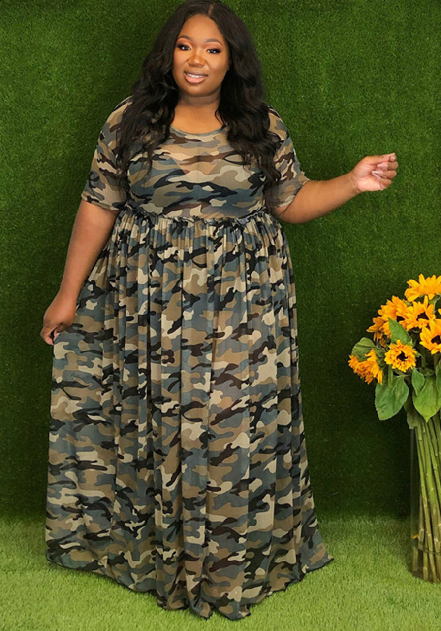 Plus Size Women's Summer Print Mesh Loose Swing Dress - The Little Connection