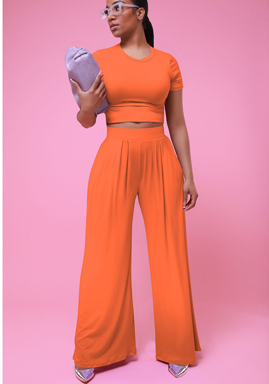 Women's Clothes Summer Fashionable Solid Color Wide Leg Two-Piece Pants Set  - The Little Connection