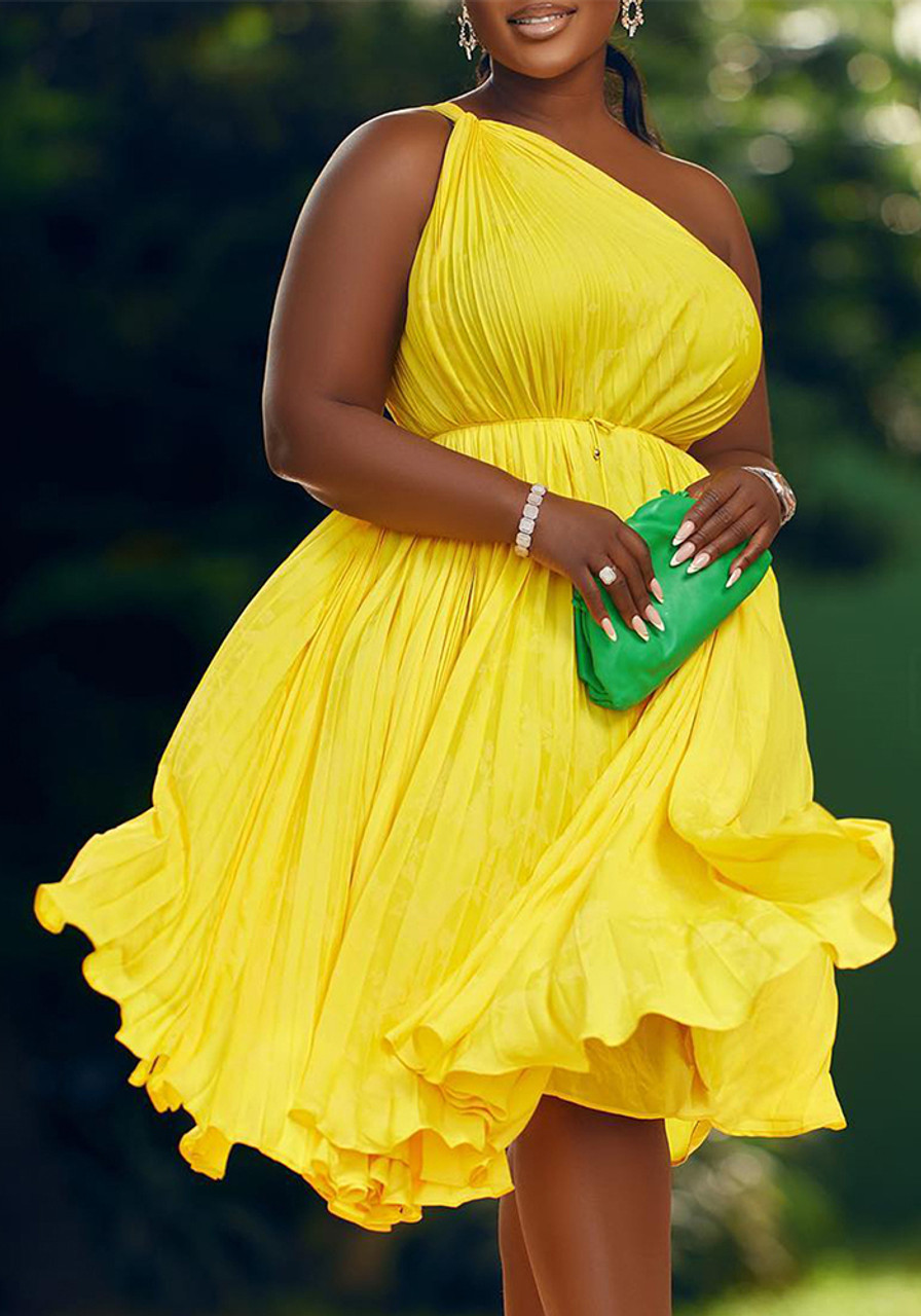 sponsoreret Gammel mand Ejeren Plus Size African Women Summer Pleated Slash Shoulder Lace-Up Solid Dress -  The Little Connection