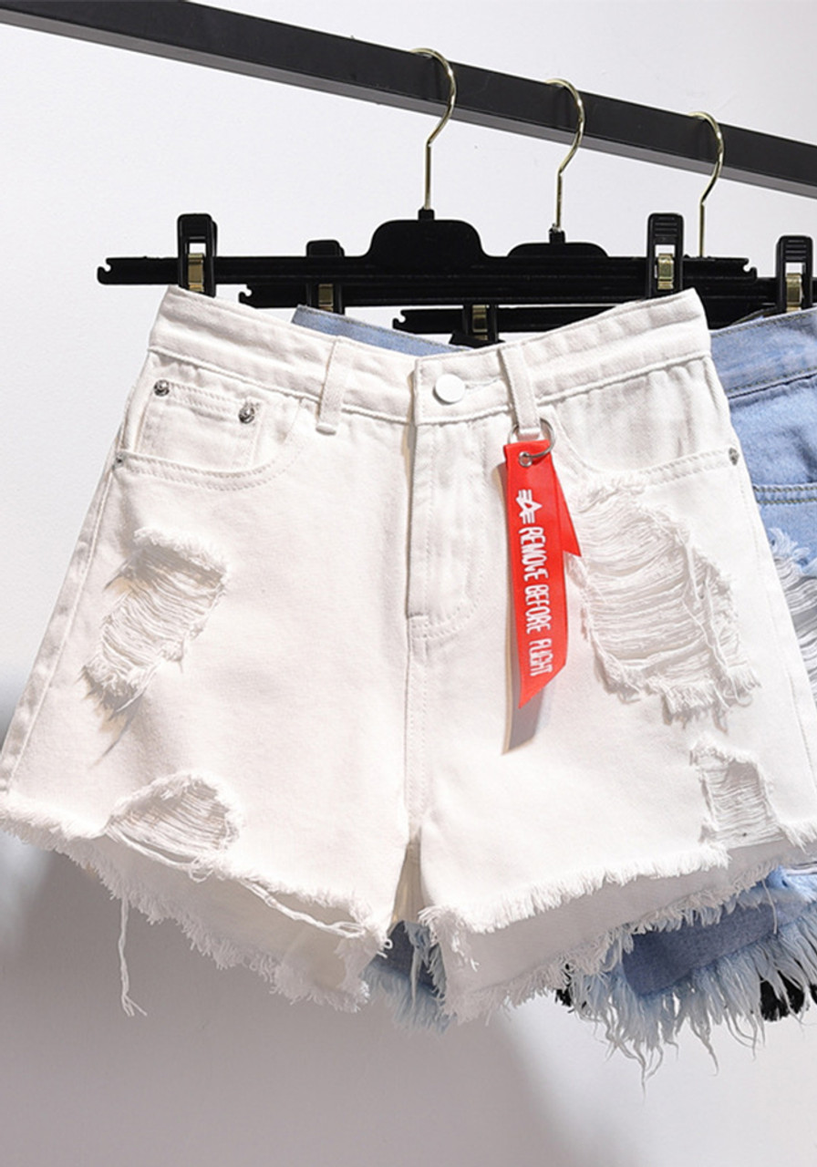 Women's High Waist Denim Shorts Straight Leg Raw Hem Jean Shorts Summer Hot  Pants with Pockets A0179 Blue#Small at Amazon Women's Clothing store