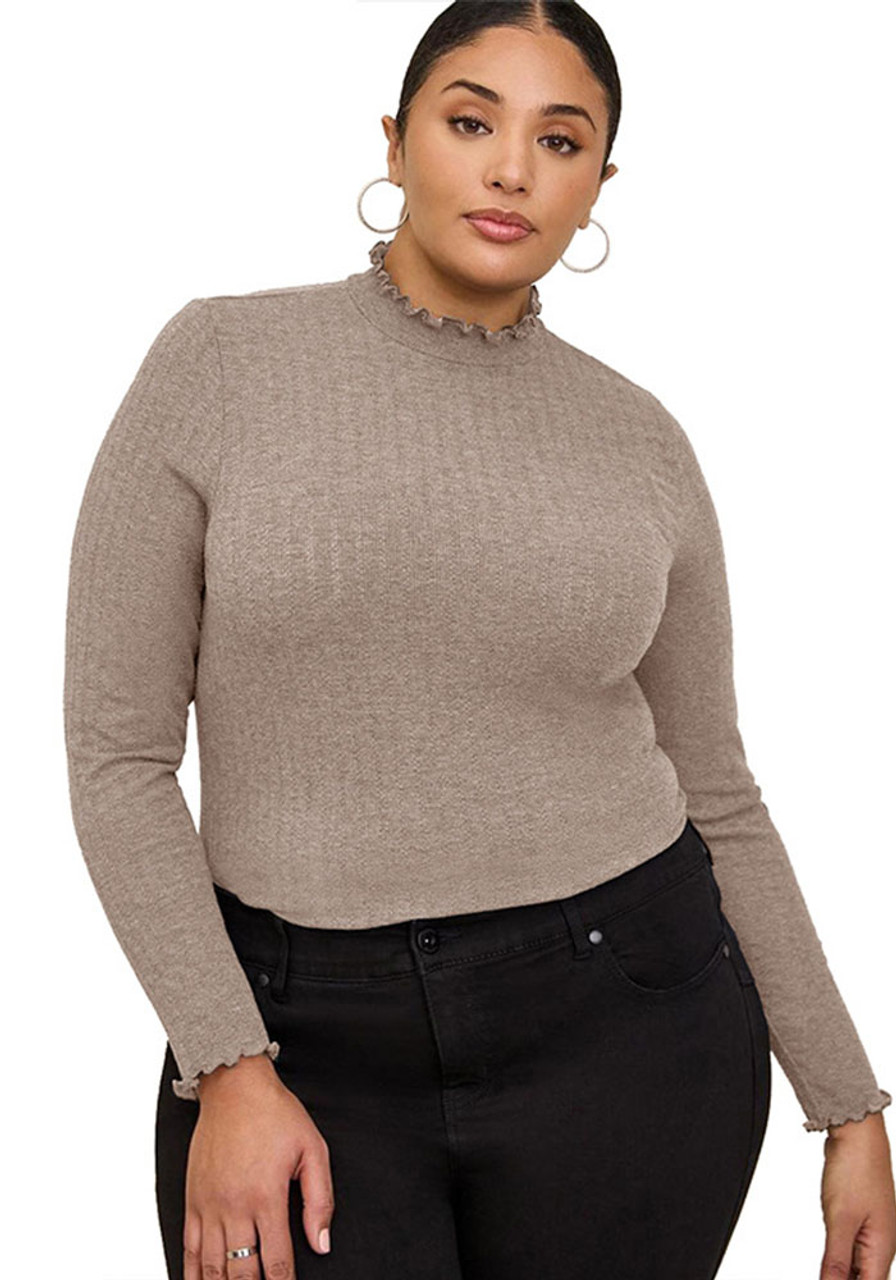  Womens High Neck Long Sleeve Mock Turtleneck Plus