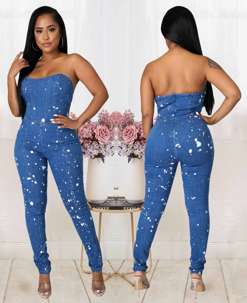 Women's Sexy Denim Jumpsuits Plus Size V Neck Slim Fit Jeans Jumpsuits Long  Sleeve Flare Pants Overalls Romper with Pockets