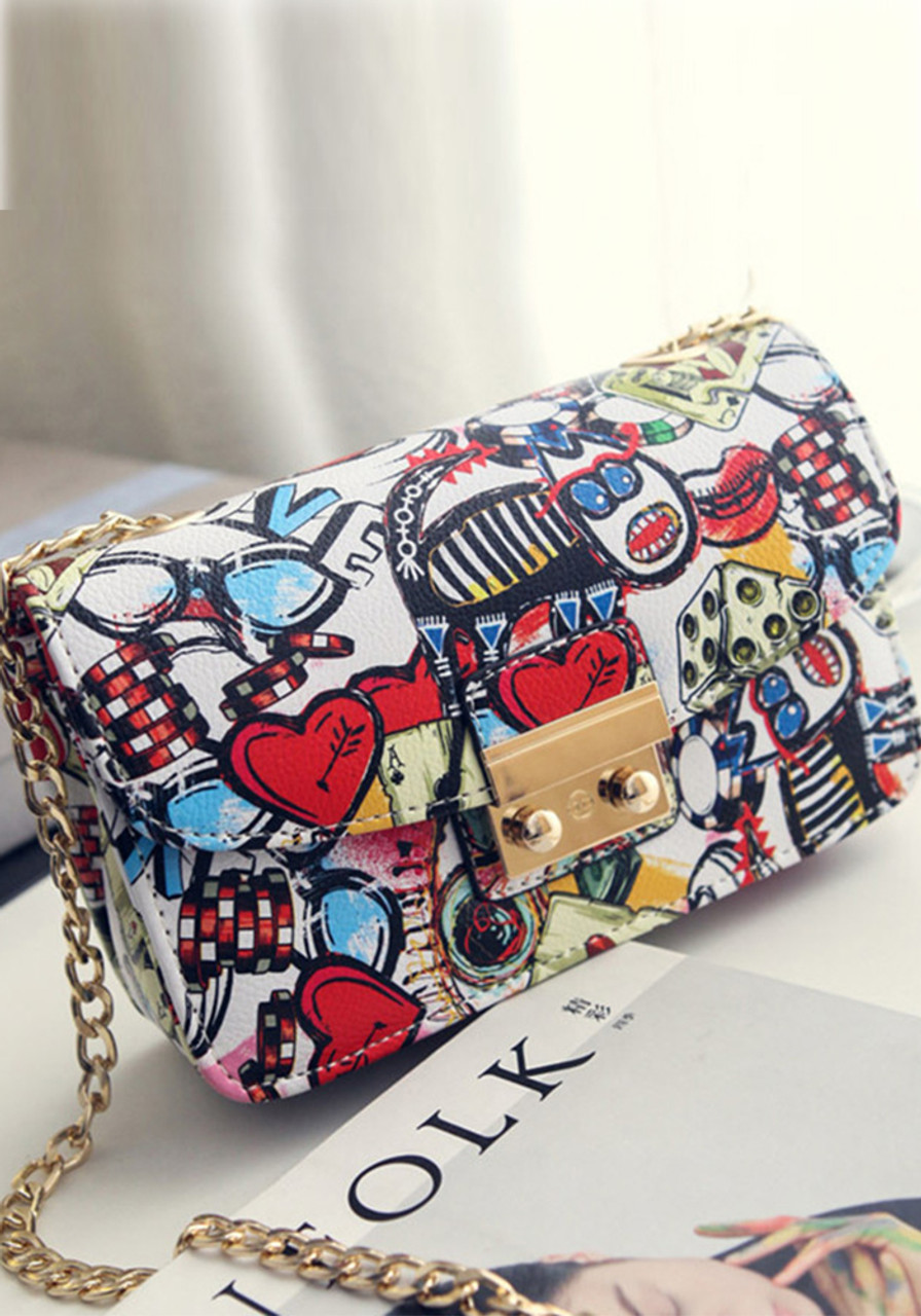 Graffiti Handbags For Women, Trendy Chain Crossbody Bag, Small