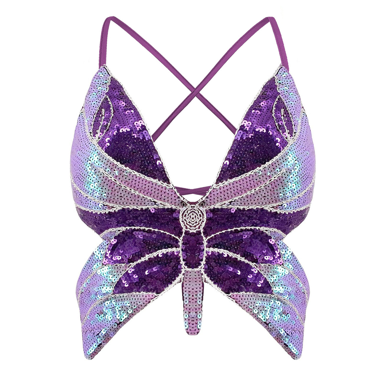 Sexy Dance Performance Sequined Top Belly Dance Butterfly Bra Nightclub ...