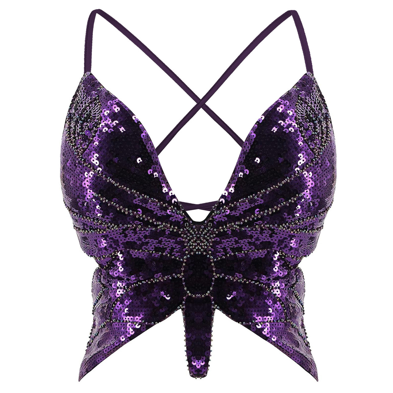 Sexy Dance Performance Sequined Top Belly Dance Butterfly Bra Nightclub ...