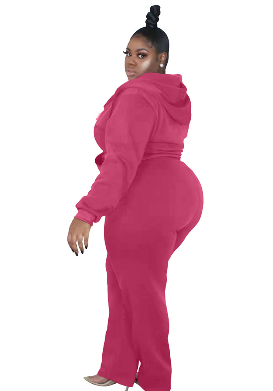 Final Sale Plus Size Long Sleeve Hooded Jogging Set in Magenta – Chic And  Curvy