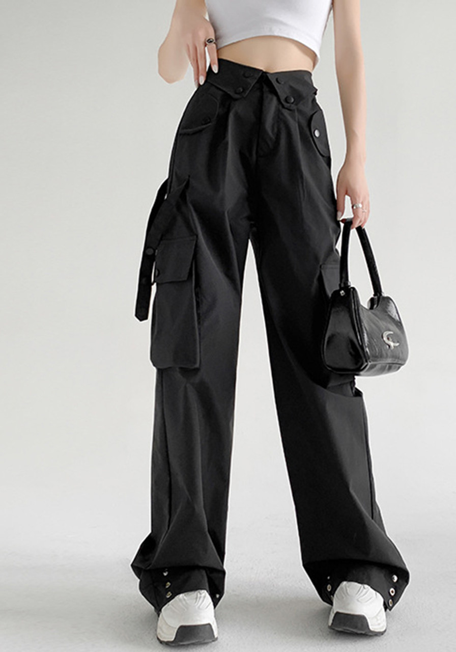 Tall Black Slim Leg Cargo Trousers