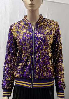 Women's Tops Fashion Color Block Sequin Style Short Zipper Jacket Coat