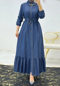 Muslim Ladies Solid Color Elegant Denim Dress