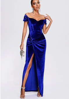 Chic Women's Off Shoulder Velvet evening Dress