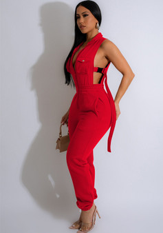 Women Solid Zipper Pocket Jumpsuit