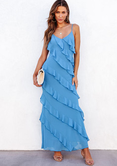 Spring and summer sexy Low Back straps u-neck slim side slit long dress