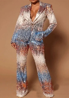 Women's sequin embroidered blazer sequined wide leg pants suit