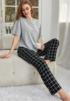 Pajamas for Women Summer Short Sleeve T-shirt Pants Simple Casual Home Clothes set